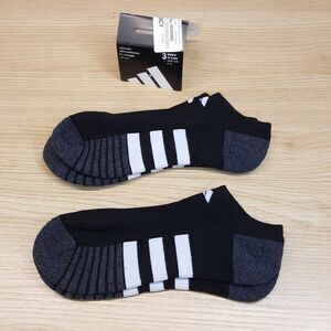 ADIDAS Low Cut Ankle Socks Mens Black Stripe 2-Pack Cushioned Arch Support Logo